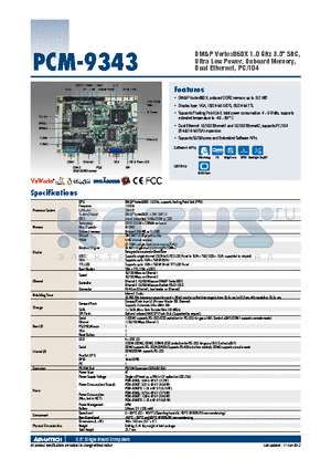 PCM-9343FG-S6A1E datasheet - DM&P Vortex86DX 1.0 GHz 3.5