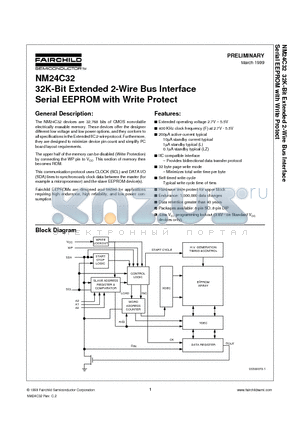 NM24C32 datasheet - 32K-Bit Extended 2-Wire Bus Interface Serial EEPROM with Write Protect