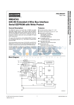 NM24C65 datasheet - 64K-Bit Extended 2-Wire Bus Interface Serial EEPROM with Write Protect