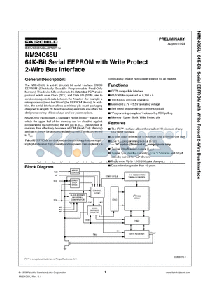 NM24C65U datasheet - 64K-Bit Serial EEPROM with Write Protect 2-Wire Bus Interface