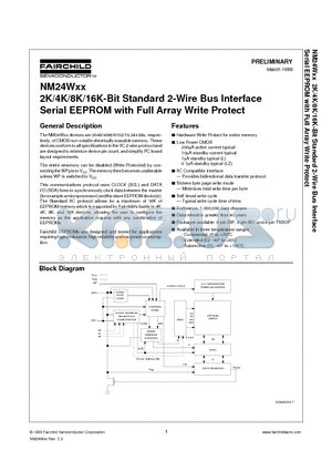 NM24W02 datasheet - 2K/4K/8K/16K-Bit Standard 2-Wire Bus Interface Serial EEPROM with Full Array Write Protect