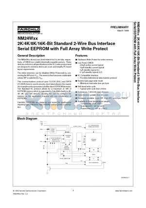 NM24W08 datasheet - 2K/4K/8K/16K-Bit Standard 2-Wire Bus Interface Serial EEPROM with Full Array Write Protect