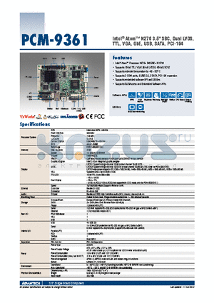 PCM-9361VZ-1GS6A1E datasheet - Intel^ Atom N270 3.5