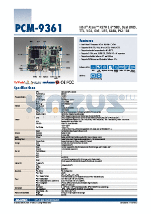 PCM-9361_12 datasheet - Intel^ Atom N270 3.5