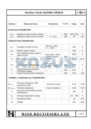 SXXHRS250 datasheet - Rectifier Diode