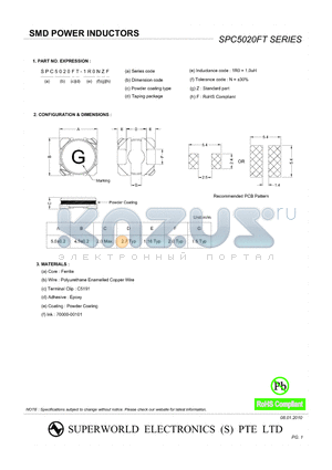 SPC5020FT-100MZF datasheet - SMD POWER INDUCTORS