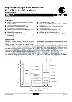 SA2002PSA datasheet - Programmable Single Phase Kilowatt-hour Energy IC for Mechanical Counter Application