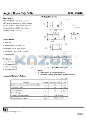 MSL-154HR datasheet - Surface Mount Chip LEDs