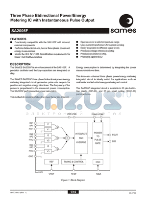 SA2005FSA datasheet - Three Phase Bidirectional Power/Energy Metering IC with Instantaneous Pulse Output