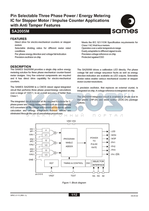 SA2005MPA datasheet - Pin Selectable Three Phase Power / Energy Metering IC for Stepper Motor / Impulse Counter Applications with Anti Tamper Features