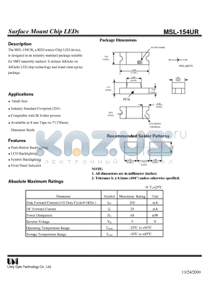 MSL-154UR datasheet - Surface Mount Chip LEDs