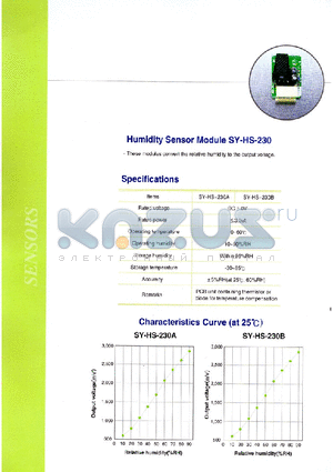 SY-HS-230A datasheet - Humidity Sensor Module