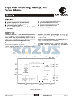 SA2007MSA datasheet - Single Phase Power/Energy Metering IC with Tamper Detection