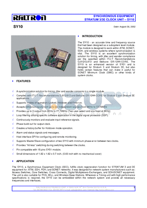 SY10 datasheet - SYNCHRONOUS EQUIPMENT STRATUM 3/3E CLOCK UNIT