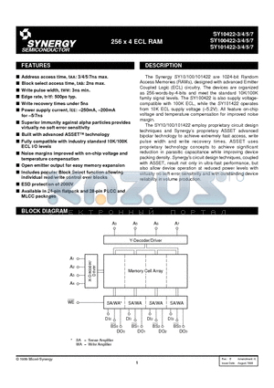 SY100101422-3FCF datasheet - 256 x 4 ECL RAM