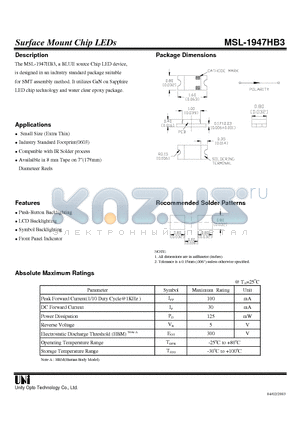 MSL-1947HB3 datasheet - Surface Mount Chip LEDs