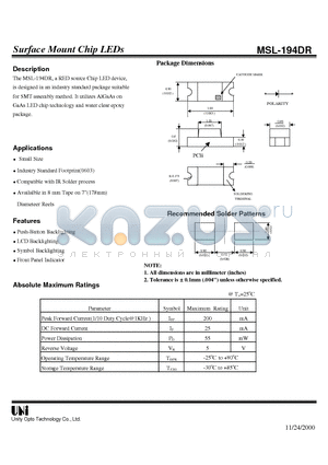 MSL-194DR datasheet - Surface Mount Chip LEDs