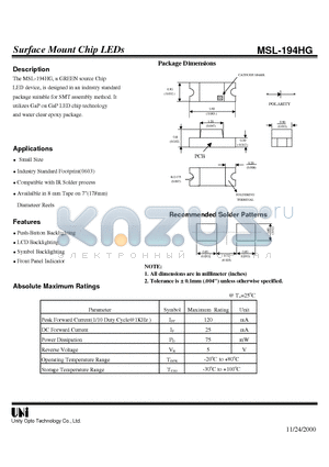 MSL-194HG datasheet - Surface Mount Chip LEDs