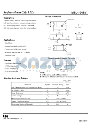 MSL-194BV datasheet - Surface Mount Chip LEDs