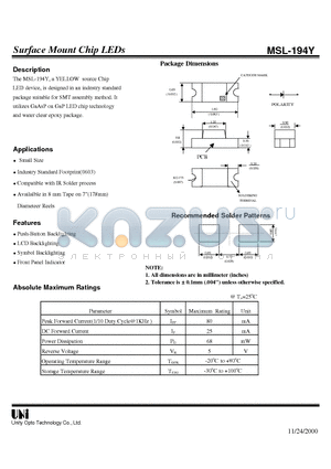 MSL-194Y datasheet - Surface Mount Chip LEDs