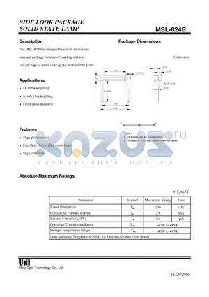 MSL-824B datasheet - SIDE LOOK PACKAGE SOLID STATE LAMP