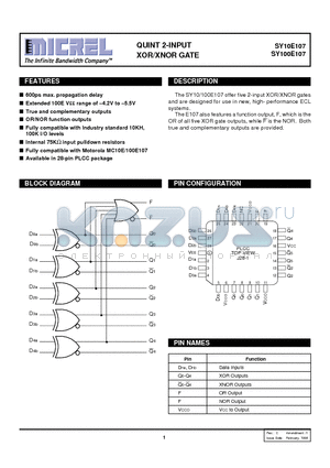 SY100E107 datasheet - QUINT 2-INPUT XOR/XNOR GATE