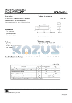 MSL-824HG1 datasheet - SIDE LOOK PACKAGE SOLID STATE LAMP