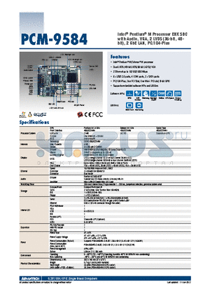 PCM-9584_12 datasheet - Intel^ Pentium^ M Processor EBX SBC with Audio, VGA, 2 LVDS (36-bit, 48- bit), 2 GbE LAN, PC/104-Plus