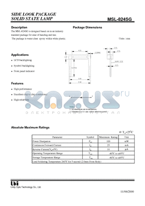MSL-824SG datasheet - SIDE LOOK PACKAGE SOLID STATE LAMP
