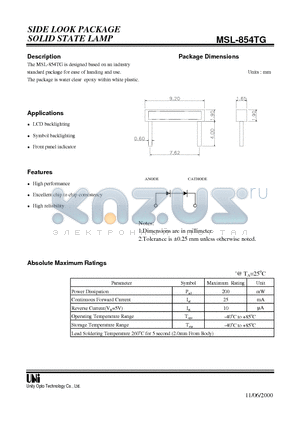 MSL-854TG datasheet - SIDE LOOK PACKAGE SOLID STATE LAMP