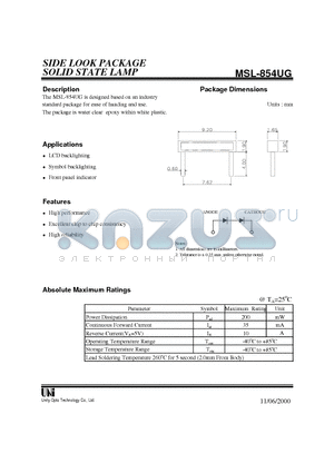 MSL-854UG datasheet - SIDE LOOK PACKAGE SOLID STATE LAMP