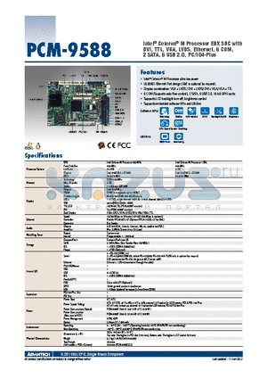 PCM-9588_12 datasheet - Intel^ Celeron^ M Processor EBX SBC with DVI, TTL, VGA, LVDS, Ethernet, 6 COM, 2 SATA, 6 USB 2.0, PC/104-Plus