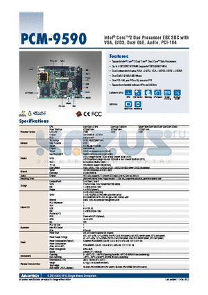PCM-9590FG-00A2E datasheet - Intel^ Core2 Duo Processor EBX SBC with VGA, LVDS, Dual GbE, Audio, PCI-104