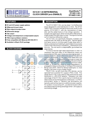 SY100E111AJI datasheet - 5V/3.3V 1:9 DIFFERENTIAL CLOCK DRIVER w/o ENABLE