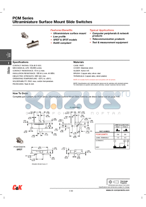 PCM13SMTR datasheet - Ultraminiature Surface Mount Slide Switches