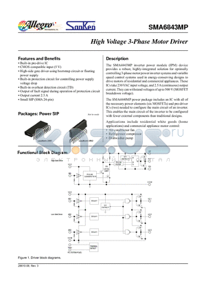 SMA6843MP_09 datasheet - High Voltage 3-Phase Motor Driver