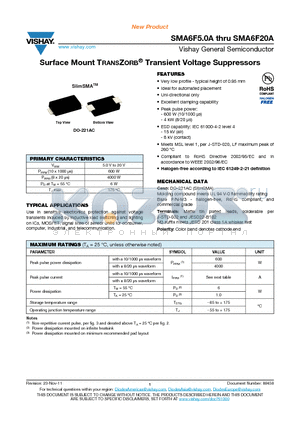 SMA6F12AHD datasheet - Surface Mount TRANSZORB^ Transient Voltage Suppressors