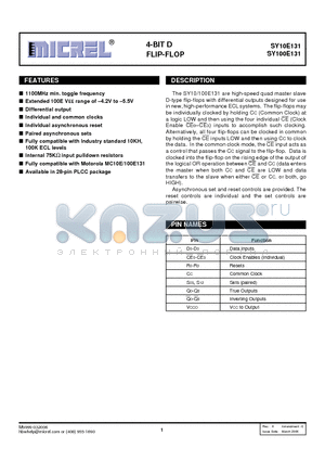 SY100E131 datasheet - 4-BIT D FLIP-FLOP