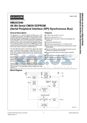 NM25C040LEMT8 datasheet - 4K-Bit Serial CMOS EEPROM (Serial Peripheral Interface (SPI) Synchronous Bus)