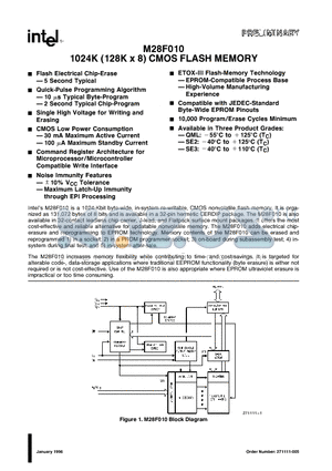 M28F010 datasheet - 1024K (128K x 8) CMOS FLASH MEMORY