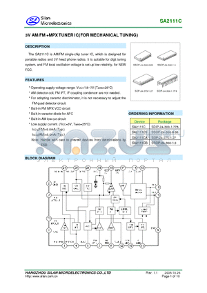 SA2111CA datasheet - 3V AM/FM MPX TUNER IC(FOR MECHANICAL TUNING)