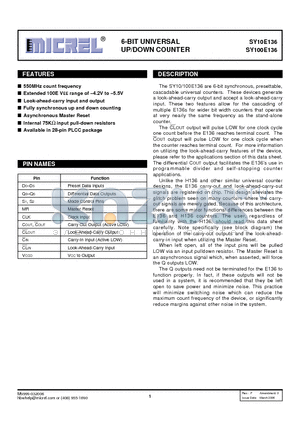 SY100E136JZTR datasheet - 6-BIT UNIVERSAL UP/DOWN COUNTER