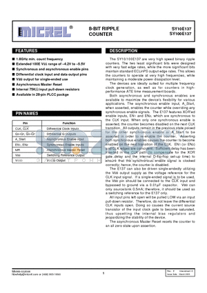 SY100E137 datasheet - 8-BIT RIPPLE COUNTER