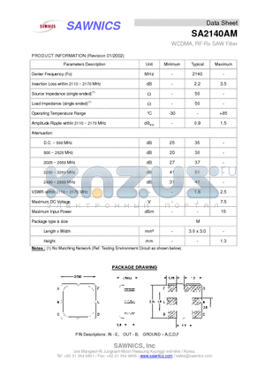 SA2140AM datasheet - WCDMA, RF-Rx SAW Filter