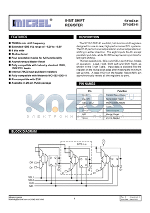 SY100E141 datasheet - 8-BIT SHIFT REGISTER