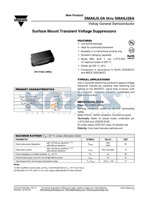 SMA6J15A datasheet - Surface Mount Transient Voltage Suppressors