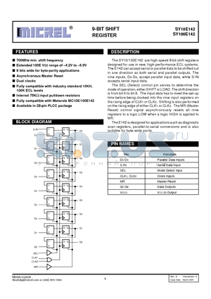 SY100E142JC datasheet - 9-BIT SHIFT REGISTER