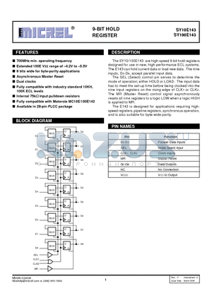 SY100E143JCTR datasheet - 9-BIT HOLD REGISTER