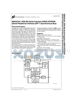NM25C04L datasheet - 4096-Bit Serial Interface CMOS EEPROM (Serial Peripheral Interface Synchronous Bus)