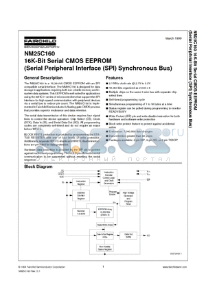 NM25C160 datasheet - 16K-Bit Serial CMOS EEPROM (Serial Peripheral Interface (SPI) Synchronous Bus)
